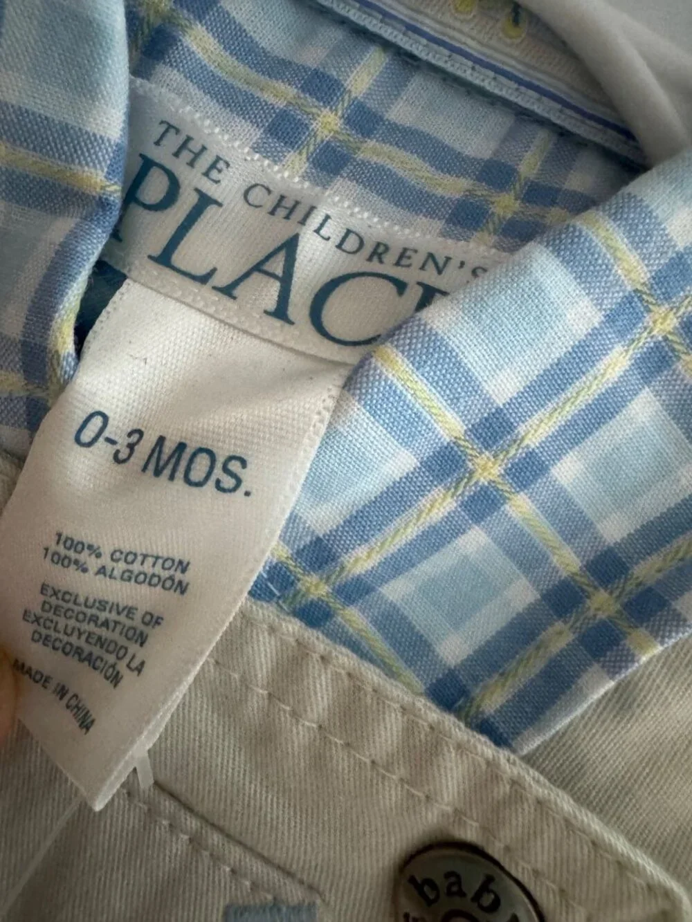 The Childrens Place Baby Boy Overalls Set 0-3M Beige & Blue Plaid